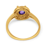 14K Yellow Gold 0.94ct Round Art Deco 6mm G SI Natural Amethyst Diamond Engagement Wedding Ring Size 6.5