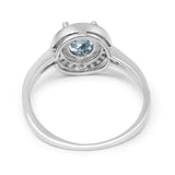 14K White Gold 0.94ct Round Art Deco 6mm G SI Natural Aquamarine Diamond Engagement Wedding Ring Size 6.5