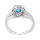 14K White Gold 0.94ct Round Art Deco 6mm G SI Natural Blue Topaz Diamond Engagement Wedding Ring Size 6.5