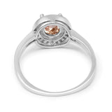 14K White Gold 0.94ct Round Art Deco 6mm G SI Natural Morganite Diamond Engagement Wedding Ring Size 6.5