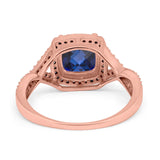 14K Rose Gold 2.37ct Cushion Infinity Shank 8mm G SI Nano Blue Sapphire Diamond Engagement Wedding Ring Size 6.5