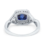 14K White Gold 2.37ct Cushion Infinity Shank 8mm G SI Nano Blue Sapphire Diamond Engagement Wedding Ring Size 6.5