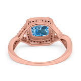 14K Rose Gold 2.37ct Cushion Infinity Shank 8mm G SI Natural Blue Topaz Diamond Engagement Wedding Ring Size 6.5