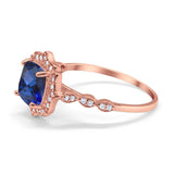 14K Rose Gold 2.31ct Cushion 8mm Halo G SI Nano Blue Sapphire Diamond Engagement Wedding Ring Size 6.5