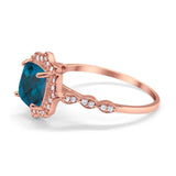 14K Rose Gold 2.31ct Cushion 8mm Halo G SI London Blue Topaz Diamond Engagement Wedding Ring Size 6.5
