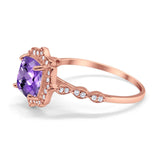 14K Rose Gold 2.31ct Cushion 8mm Halo G SI Natural Amethyst Diamond Engagement Wedding Ring Size 6.5