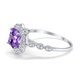 14K White Gold 2.31ct Cushion 8mm Halo G SI Natural Amethyst Diamond Engagement Wedding Ring Size 6.5