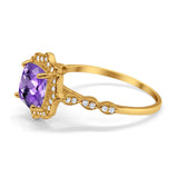 14K Yellow Gold 2.31ct Cushion 8mm Halo G SI Natural Amethyst Diamond Engagement Wedding Ring Size 6.5