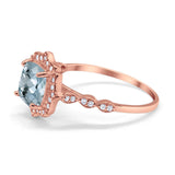 14K Rose Gold 2.31ct Cushion 8mm Halo G SI Natural Aquamarine Diamond Engagement Wedding Ring Size 6.5