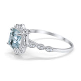 14K White Gold 2.31ct Cushion 8mm Halo G SI Natural Aquamarine Diamond Engagement Wedding Ring Size 6.5