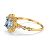 14K Yellow Gold 2.31ct Cushion 8mm Halo G SI Natural Aquamarine Diamond Engagement Wedding Ring Size 6.5