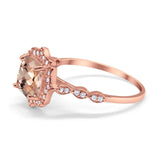 14K Rose Gold 2.31ct Cushion 8mm Halo G SI Natural Morganite Diamond Engagement Wedding Ring Size 6.5