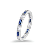 Art Deco Baguette Full Eternity Wedding Band Simulated Blue Sapphire CZ 925 Sterling Silver