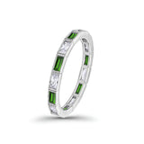 Art Deco Baguette Full Eternity Wedding Band Simulated Green Emerald CZ 925 Sterling Silver