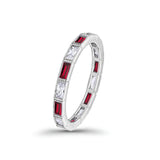 Art Deco Baguette Full Eternity Wedding Band Simulated Ruby CZ 925 Sterling Silver