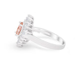Art Deco Vintage Oval Halo Wedding Ring Simulated Morganite CZ 925 Sterling Silver