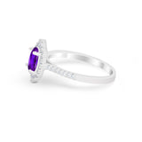 Oval Wedding Ring Halo Vintage Simulated Amethyst CZ 925 Sterling Silver