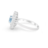 Art Deco Wedding Bridal Ring Baguette Simulated Aquamarine CZ 925 Sterling Silver