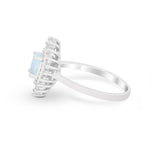 Art Deco Wedding Bridal Ring Baguette Lab Created White Opal 925 Sterling Silver