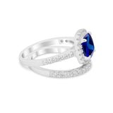 Two Piece Cushion Art Deco Wedding Ring Simulated Blue Sapphire CZ 925 Sterling Silver