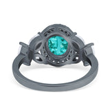 Oval Art Deco Engagement Ring Black Tone, Simulated Paraiba Tourmaline CZ 925 Sterling Silver