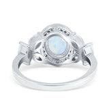 Oval Art Deco Engagement Ring Lab Created White Opal 925 Sterling Silver