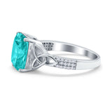 Emerald Cut Celtic Engagement Ring Simulated Paraiba Tourmaline CZ 925 Sterling Silver