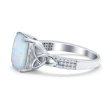 Emerald Cut Celtic Engagement Ring Lab Created White Opal 925 Sterling Silver