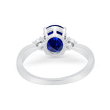 Three Stone Oval Engagement Ring Simulated Blue Sapphire CZ 925 Sterling Silver