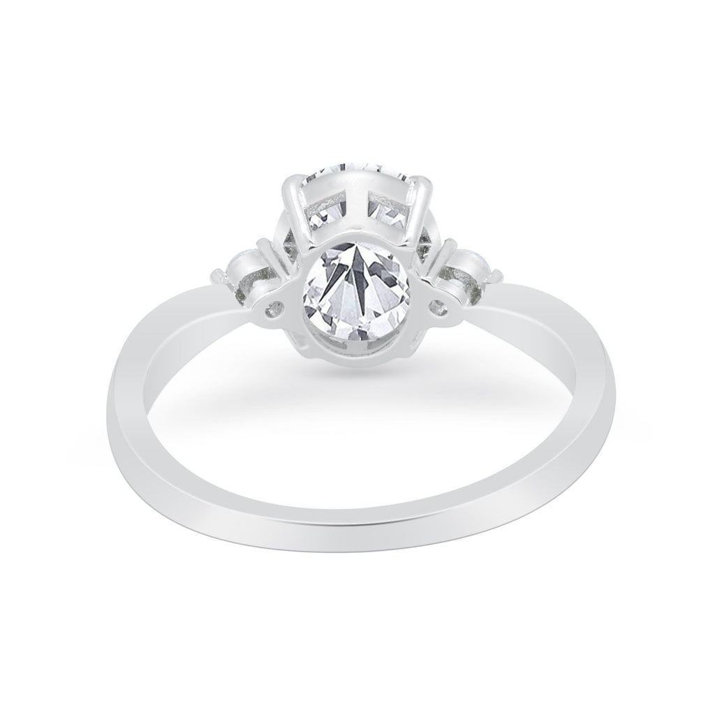 Three Stone Oval Engagement Ring Simulated Cubic Zirconia 925 Sterling
