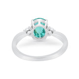 Three Stone Oval Engagement Ring Simulated Paraiba Tourmaline CZ 925 Sterling Silver