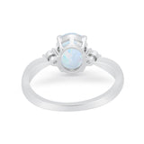 Three Stone Oval Engagement Ring Lab Created White Opal 925 Sterling Silver