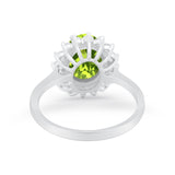 Floral Halo Oval Wedding Engagement Simulated Peridot CZ Ring 925 Sterling Silver