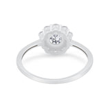 Halo Floral Wedding Ring Round Simulated Cubic Zirconia 925 Sterling Silver