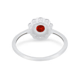 Halo Floral Wedding Ring Round Simulated Garnet CZ 925 Sterling Silver