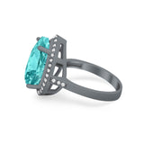Teardrop Cocktail Engagement Ring Black Tone, Simulated Paraiba Tourmaline CZ 925 Sterling Silver