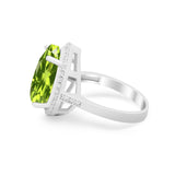 Teardrop Cocktail Engagement Ring Simulated Peridot CZ 925 Sterling Silver