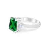 Three Stone Wedding Ring Emerald Cut Simulated Green Emerald CZ 925 Sterling Silver