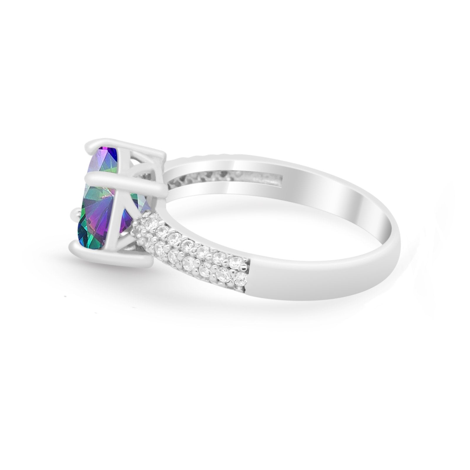 Art Deco Antique Engagement Ring Simulated Rainbow CZ 925 Sterling Silver