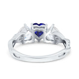 Three Heart Engagement Promise Ring Simulated Blue Sapphire CZ 925 Sterling Silver