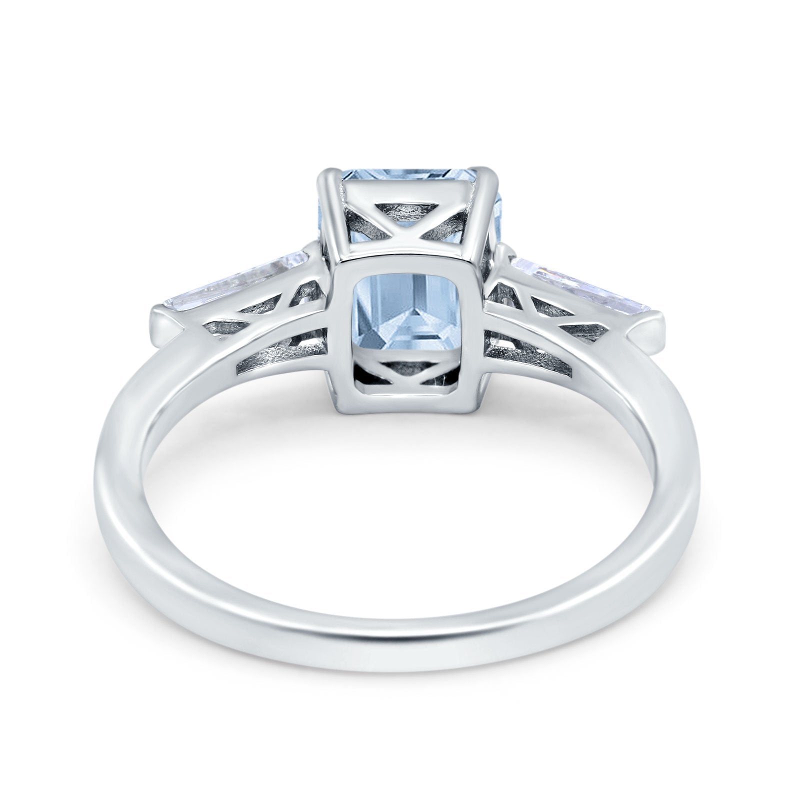 Art Deco Wedding Ring Emerald Cut Simulated Aquamarine CZ 925 Sterling Silver