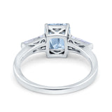 Art Deco Wedding Ring Emerald Cut Simulated Aquamarine CZ 925 Sterling Silver