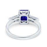 Art Deco Wedding Ring Emerald Cut Simulated Blue Sapphire CZ 925 Sterling Silver
