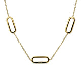 14K Yellow Gold 0.37ct Three Link Oval Paperclip Chain Necklace Natural Diamond Pendant 18" Long
