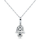 14K White Gold 0.22ct Hamsa Hand Charm Pendant Natural Diamond Necklace 18" Long Wholesale