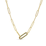 14K Yellow Gold 0.22ct  Interlocking Paperclip Chain Pendant Natural Diamond Necklace 18" Long