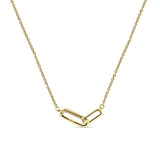 14K Yellow Gold 0.03ct Interlocking Oval Paperclip Charm Necklace Natural Diamond Pendant 18" Long