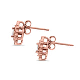 Art Deco Marquise Stud Earrings Rose Tone, Simulated Cubic Zirconia 925 Sterling Silver