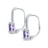 Round LeverBack Earrings Hoop Huggie Design Simulated Amethyst CZ 925 Sterling Silver (22mm)