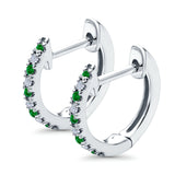 Half Eternity Hoop Earrings Round Simulated Green Emerald CZ 925 Sterling Silver (14mm)